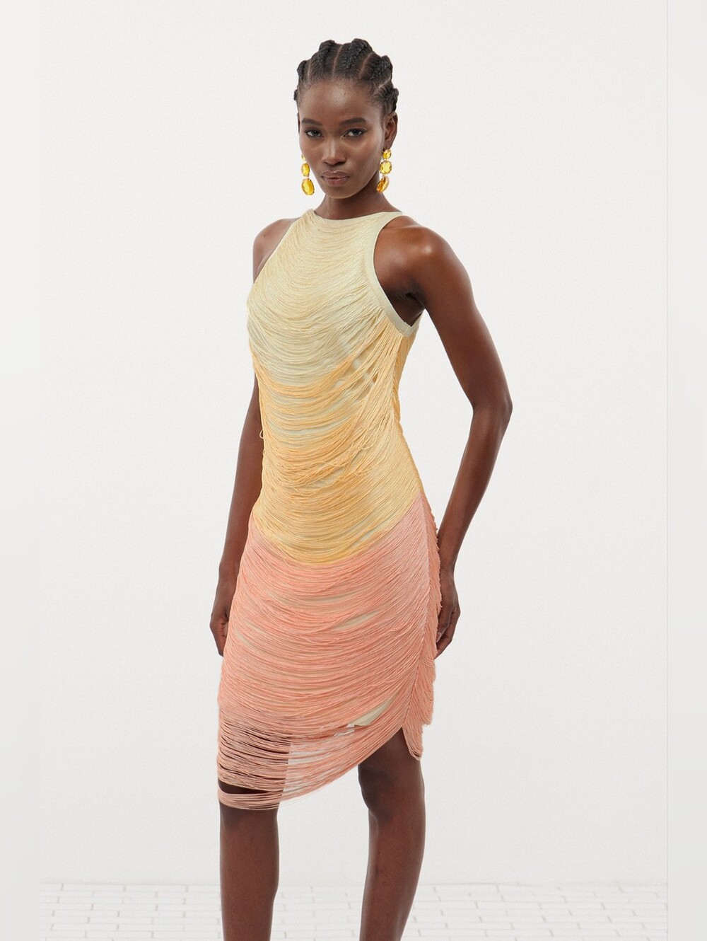 Innovare Denim Fedde Hayley Fringe Mini Ombre Gradient Sleeveless Dress XL NWT